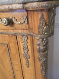 details on buffet or cabinet with one drawer and front door - marble top and brass fittings