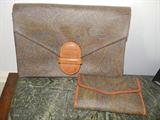 matching envelope bag with wallet with leather detailing on paisley print from Italy