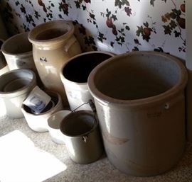 Crocks including 3 Red Wing 8-gallon