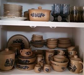 Pfaltzgraff Folk Art dinnerware and serving pieces and glassware