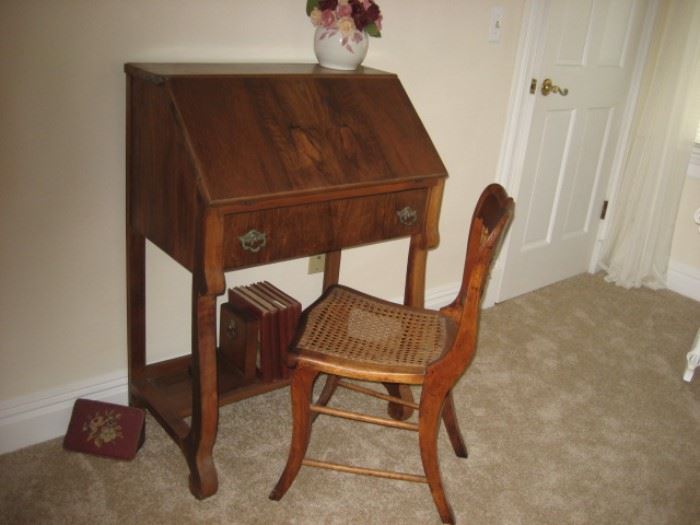 Burled Walnut Slant-front Ladies Desk