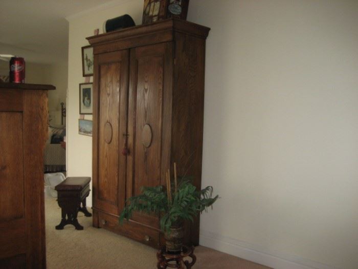 Oak Armoire with Medallion Motif on Doors