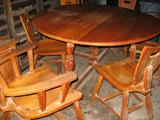 Ranch oak drop leaf table (with horseshoe)) with 8 chairs and 4 stools - fair condition