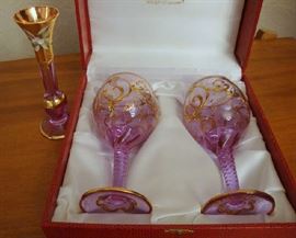 Matched Pair of Lavender Murano Goblets in Presentation Box
