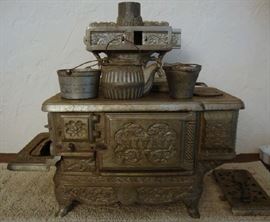 Child's Toy Stove  Ca; 1895 By Rival.  Exceptional Quality with pots and tea kettle