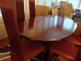 Skovby Dining Table Scandinavian Rosewood with unusual Pull up Leaf to seat 8, Mid Century Modern Style.....6 Italian made Chairs