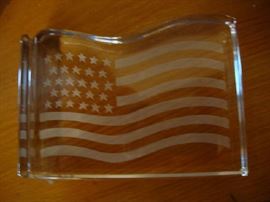 Val St. Lambert Glass Flag Paperweight