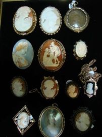 Some of the Cameos.  One features TWO Faces, One is made of wax. Some are gold, One is a locket.  Some have pearls.