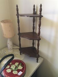 corner what-not shelf, small lamp