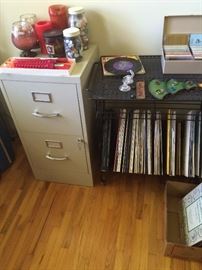 2-drawer file cabinet, metal storage rack for vinyl records, record collection