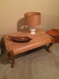 wooden side table & lamp