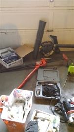 Tools, router, paint supplies,  leaf blower