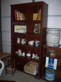 large book case, books, easter items