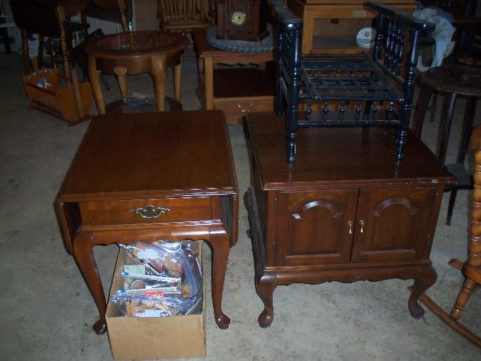 end tables and the black chair on top is a child's morris chair