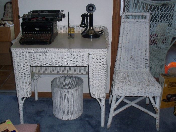 nice wicker desk and chair, typewritter