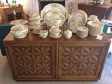 Henredon Buffet server topped with American Limoges "Yellow Daisy" China.