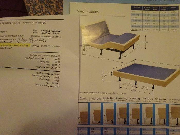 Adv Ergo tempurpedic queen bed-  Massages and lifts with brass head head.  Awesome bed only 4 yrs old.  Awesome deal!!!!