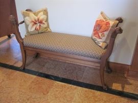 Henredon Benches with carved lion head and paw feet details..