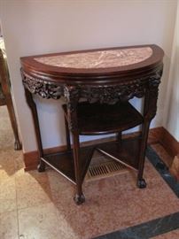 Carved and marble topped Oriental Table.