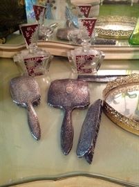 Czech perfume bottles Silver dresser set`