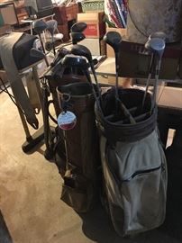 Vintage golf bags and clubs