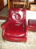Red/Burgundy Leather Chair and Ottoman