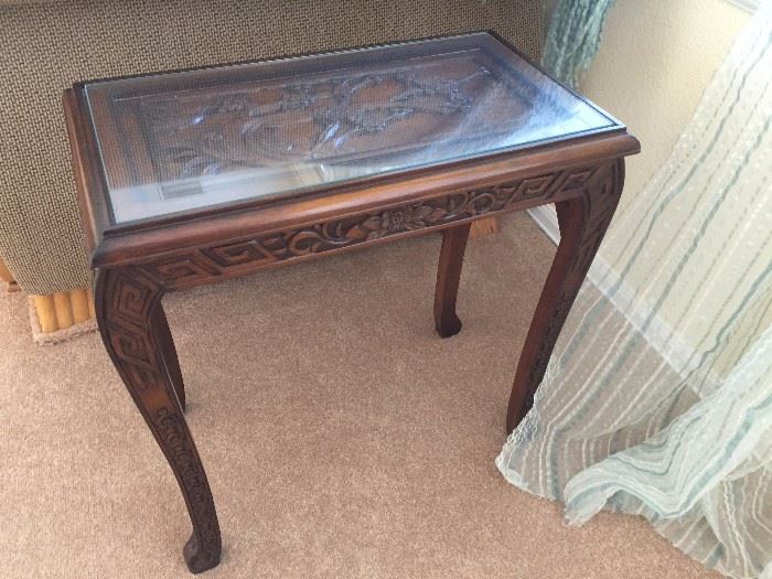 Oriental Carved Wood & Glass Tables