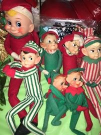Vintage elves--one large, 4 medium, 2 small.
