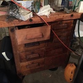 Vintage wooden workbench.