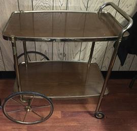 Vintage mid-century metal serving cart.
