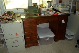 wooden desk ^& file cabinets