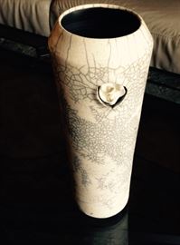 Raku vase by Vilas North Carolina artist and current president of the Southern Highland Craft Guild, Lynn Jenkins 10.5"x4.5" Valued at $175. Starting bid, $85.