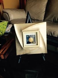 Carved wood frame with moon medallion. 6.25"x6.25" $8. OBO