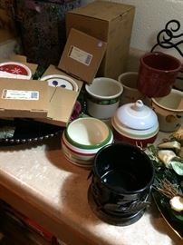 Longaberger ceramic candle holders, coasters