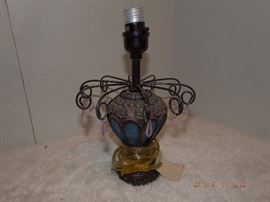 Blue and bronze lamp with Pink drop crystals all around $ 10.00