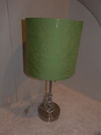 Green lamp shade on silver lamp base $ 10.00