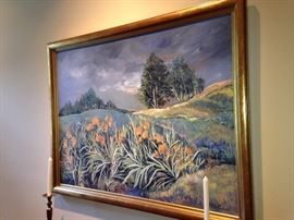 Large  Anne Parker Oil on Canvas.  Jackson, Miss Artist and art Educator..Listed in Patty Carr Black's art in Mississippi as active in 1980's. 