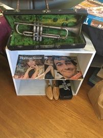 Vintage trumpet and Rolling Stone magazines