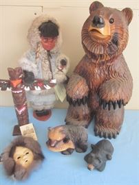 ALASKAN TREASURES & CARVED WOODEN BEARS