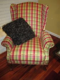 PLAID WING BACK CHAIR