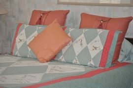 king box spring, mattress and frame available - bedding is sold.