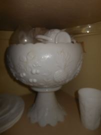 Milk glass antique punch set