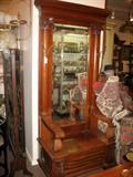 MAHOGANY HALL TREE WITH FLIP UP SEAT MIRRORED BACK WITH CORINTHIAN COLUMNS