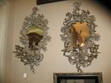 MIRRORED CAST WALL SCONCES WITH CANDELABRUM