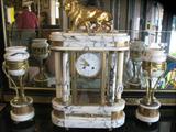 FRENCH BRONZE AND MARBLE CLOCK SET WITH MATCHING GARNITURES
SALE PRICE $3250.00