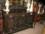 AMERICAN VICTORIAN HAND CARVED SIDEBOARD WITH DRAWERS AND CUPBOARDS WITH BACKSPLASH $2100.00