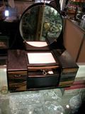 DARLING ART DECO MINIATURE VANITY/JEWELRY EXOTIC WOOD ROUND MIRROR. $170.00