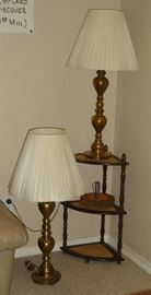 Brass lamps, corner shelves