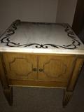 one of 2 Italian etched marble topped end table with storage