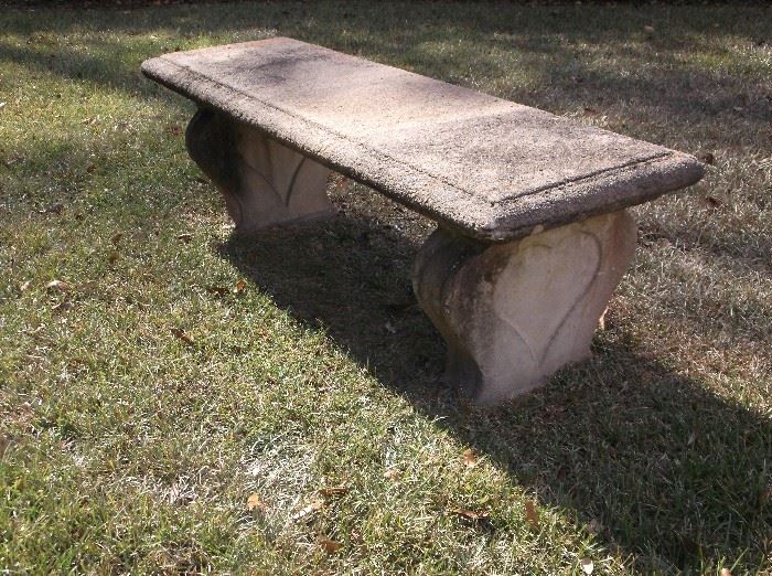 One of two concrete benches
